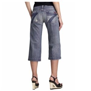 7FAM Crop Dojo Faded Distressed Denim Jeans Size 25